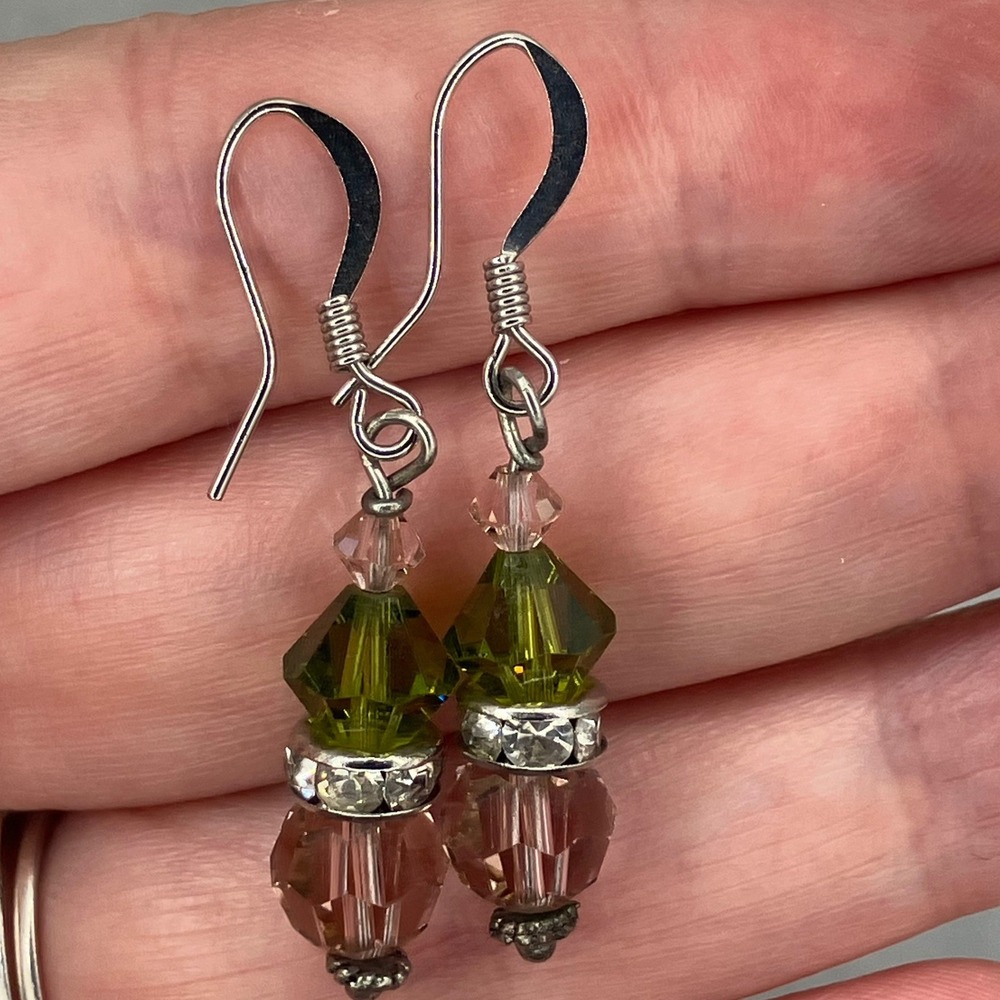Pastel Crystal Dangle Earrings Pink Green Rhinestone Sparkle Preppy Fairycore